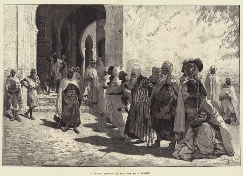 Algierscy żebracy przy drzwiach meczetu autorstwa Charles Auguste Loye