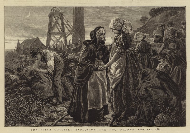 Wybuch w kopalni Risca, Dwie wdowy, 1860 i 1880 autorstwa Charles J. Staniland