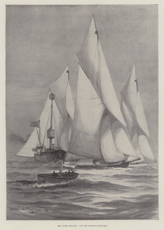 Regaty Cowes, przy lekkim statku Warner autorstwa Charles John de Lacy