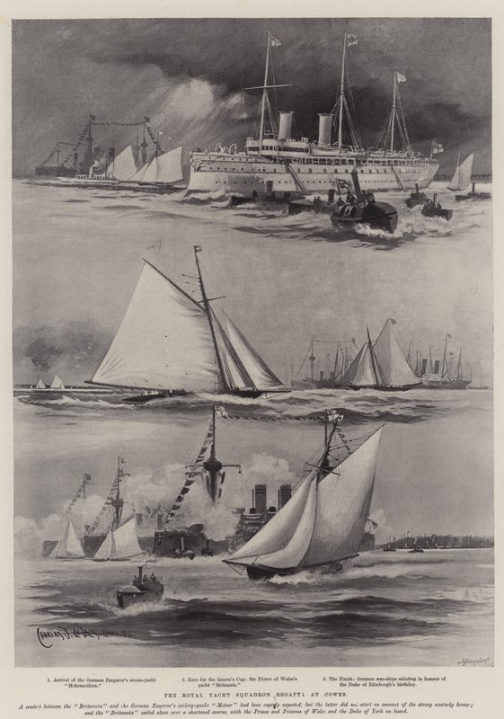 Regaty Królewskiego Dywizjonu Jachtowego w Cowes autorstwa Charles John de Lacy