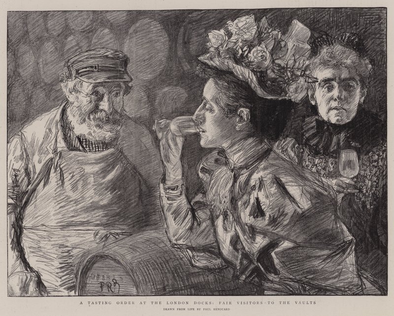 Zamówienie degustacyjne w londyńskich dokach, targowi goście w kryptach autorstwa Charles Paul Renouard