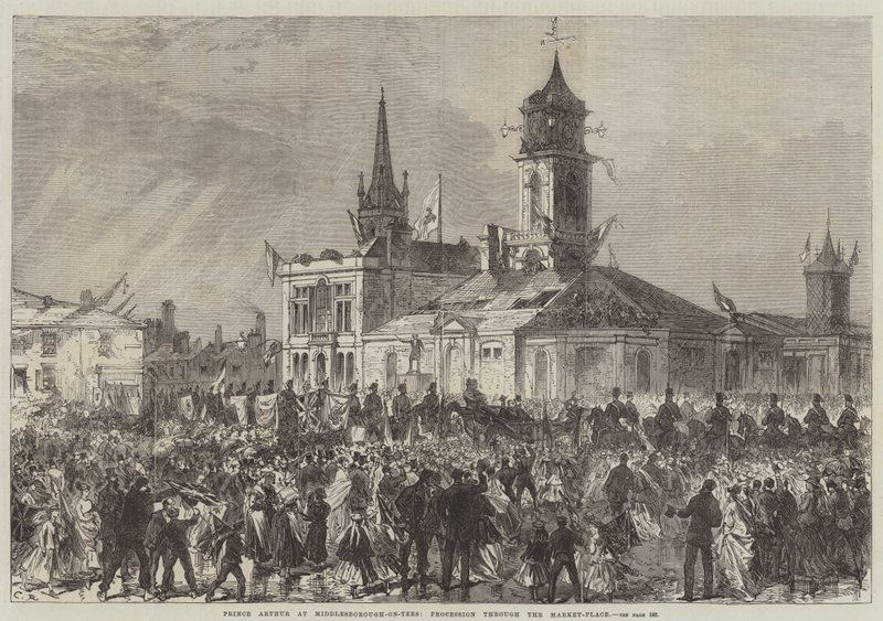 Książę Artur w Middlesborough-on-Tees, procesja przez rynek autorstwa Sir John Charles Robinson