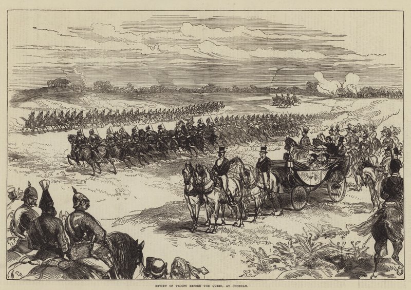 Przegląd wojsk przed królową w Chobham autorstwa Sir John Charles Robinson