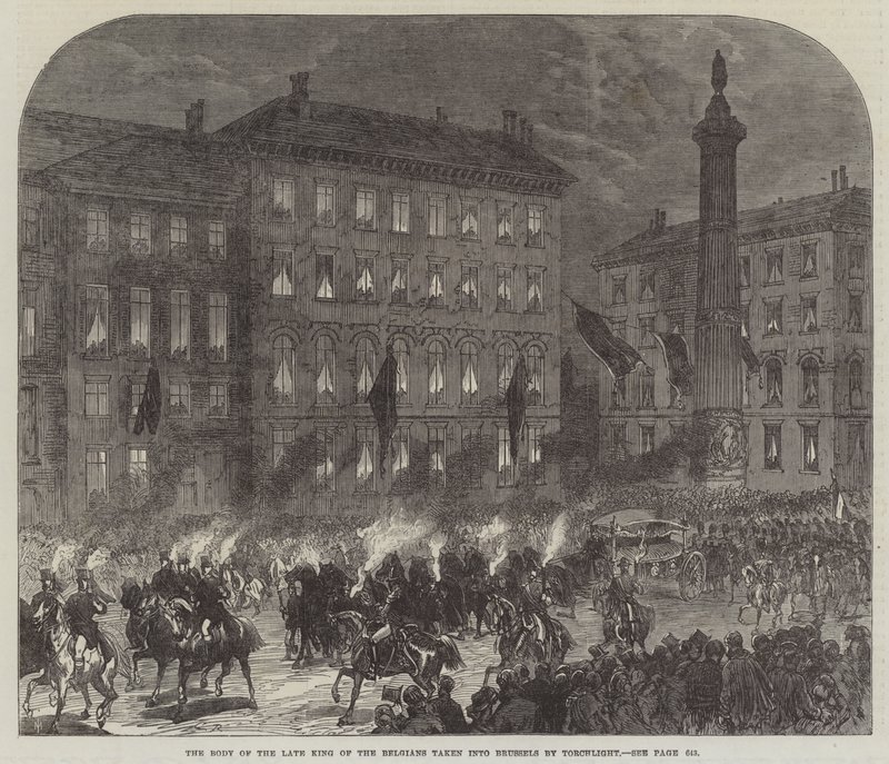 Ciało zmarłego króla Belgów przewiezione do Brukseli przez Torchlight autorstwa Sir John Charles Robinson