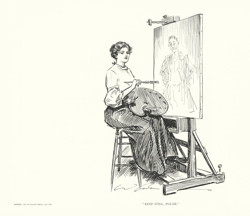 "Keep Still, Please" (litografia) autorstwa Charles Dana Gibson