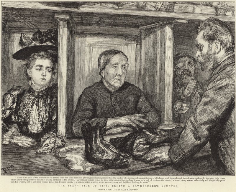 Za ladą lombardu (lito) autorstwa Charles Paul (after) Renouard