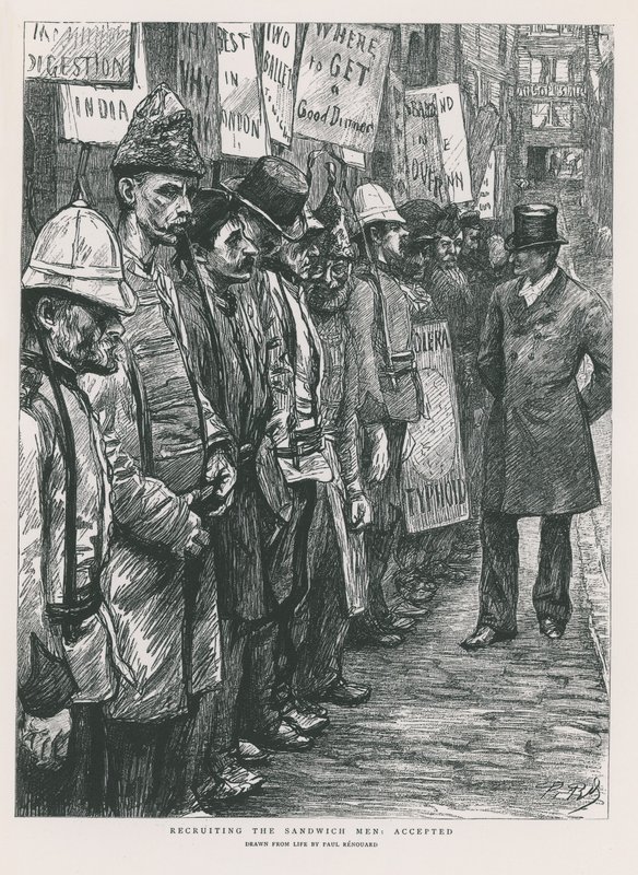 Rekrutacja ludzi kanapek (grawerowanie) autorstwa Charles Paul Renouard