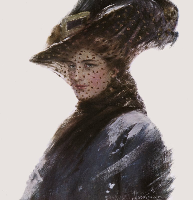 Portret kobiety w kapeluszu i welonie autorstwa Clarence F. Underwood