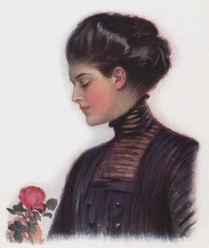 Dziewczyna z różą (kolor litho) autorstwa Clarence F. Underwood