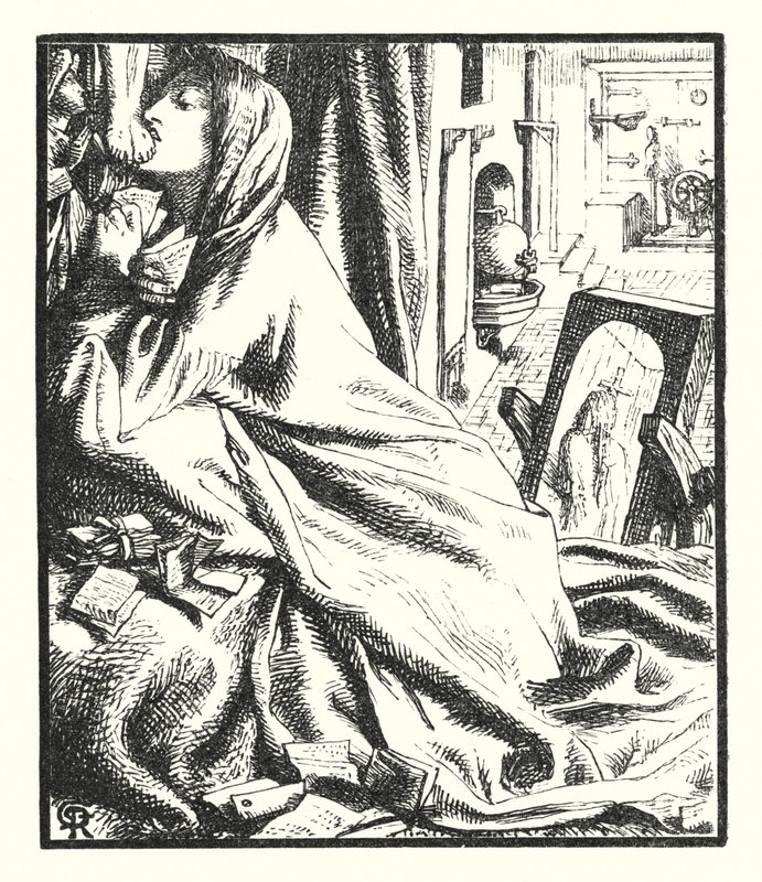 Mariana na południu (grafika) autorstwa Dante Gabriel (after) Rossetti