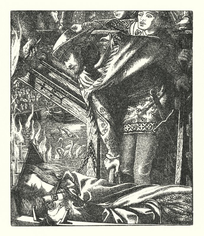 Pani Shalott (rycina) autorstwa Dante Gabriel (after) Rossetti