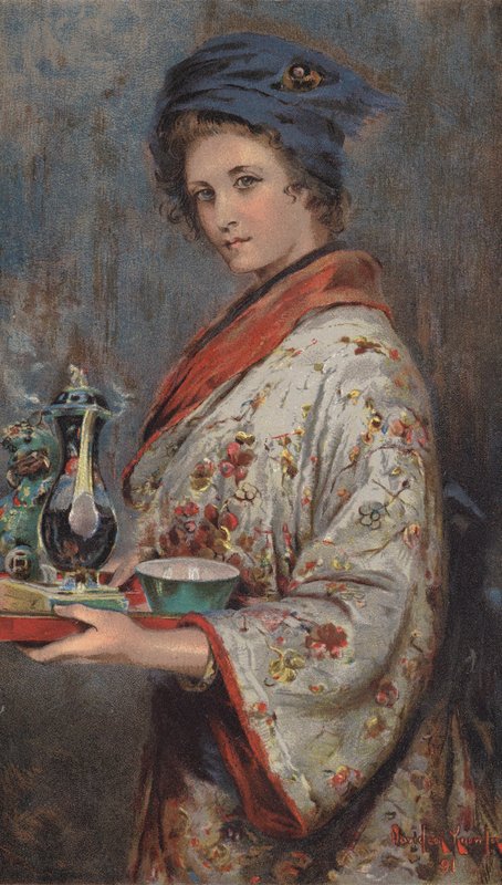 Herbaciana dziewczyna (kolorowa litografia) autorstwa Davidson Knowles