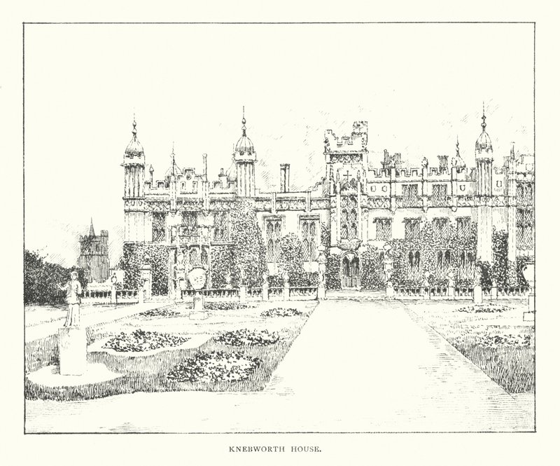 Knebworth House (litografia) autorstwa Duncan Moul