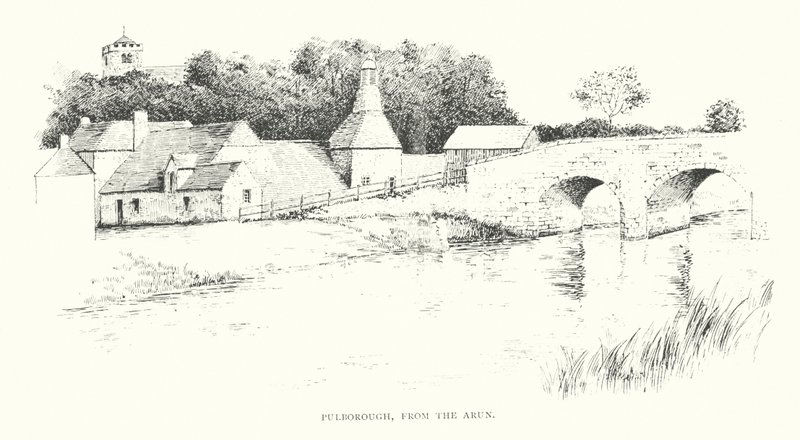 Pulborough, od strony rzeki Arun (litografia) autorstwa Duncan Moul