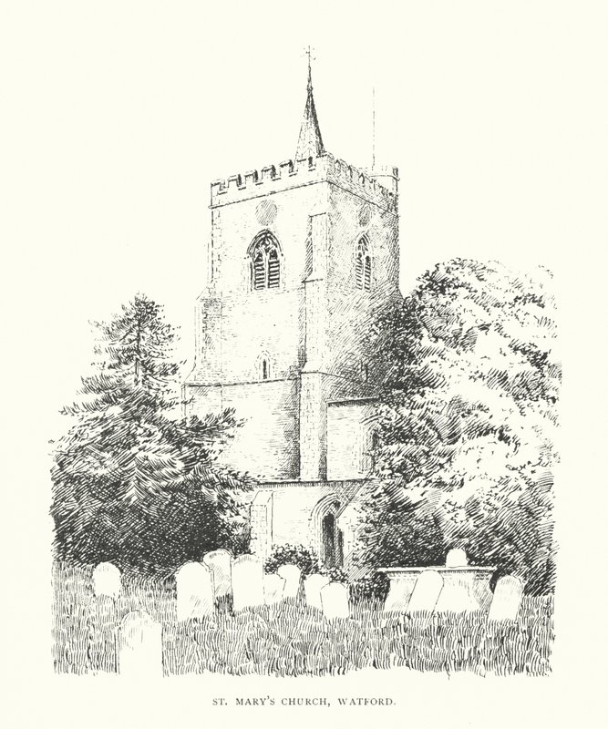 Kościół Mariacki, Watford (litografia) autorstwa Duncan Moul