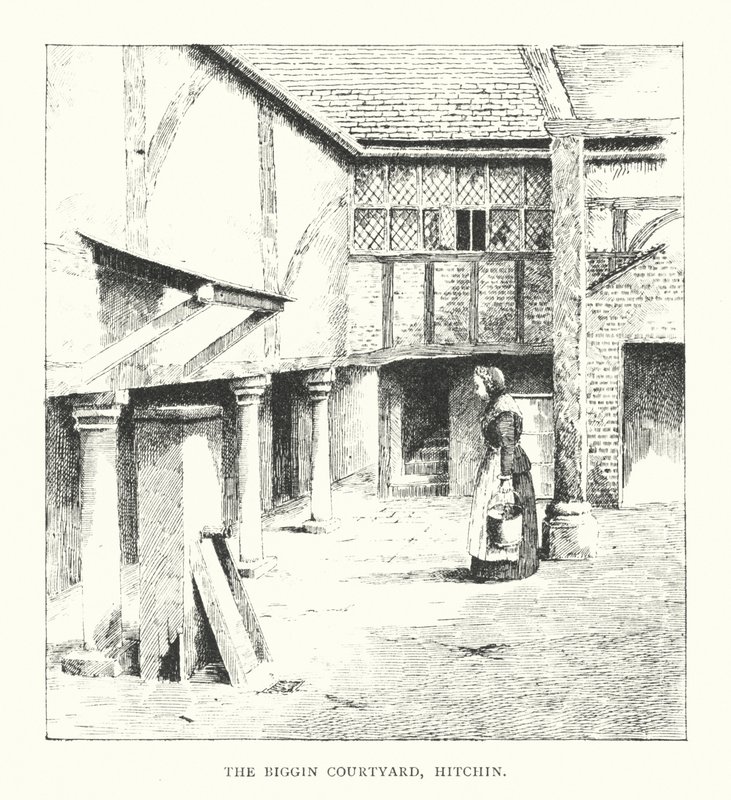 The Biggin Courtyard, Hitchin (litografia) autorstwa Duncan Moul