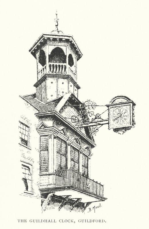Zegar w Guildhall, Guildford (litografia) autorstwa Duncan Moul
