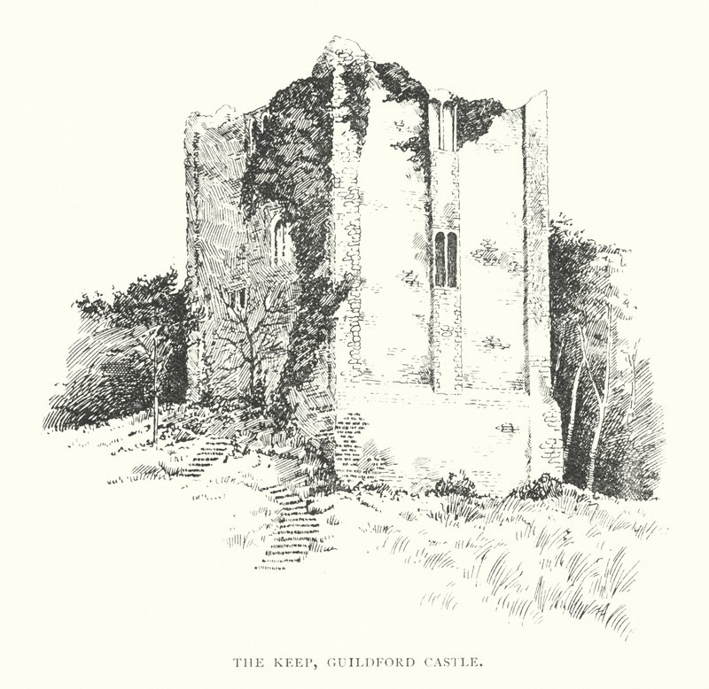 The Keep, zamek Guildford (litografia) autorstwa Duncan Moul
