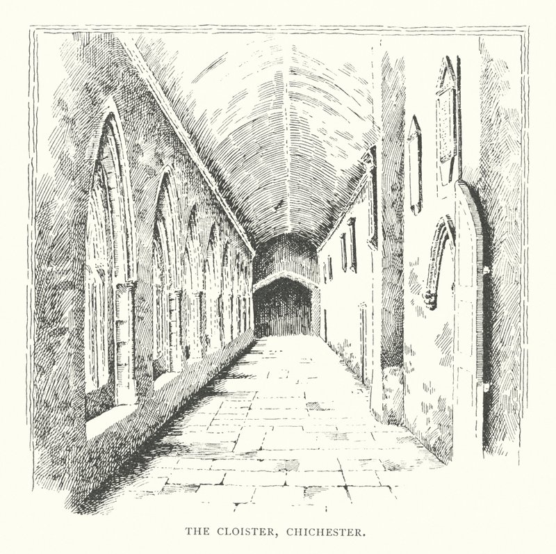 Klasztor, Chichester (litografia) autorstwa Duncan Moul