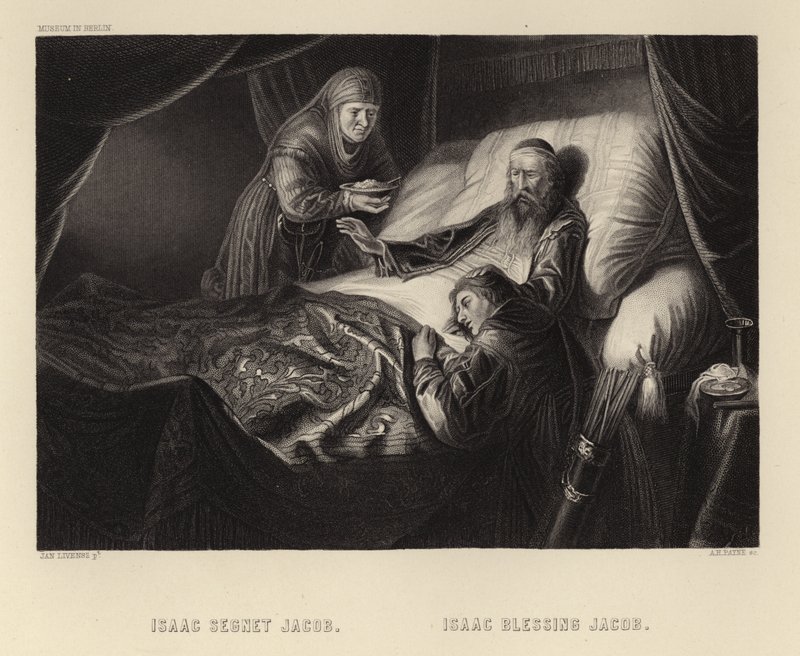 Izaak błogosławi Jakuba autorstwa Dutch School