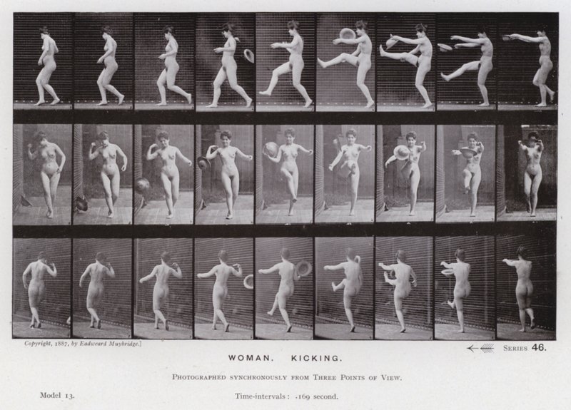 Postać ludzka w ruchu: kobieta, kopanie autorstwa Eadweard Muybridge