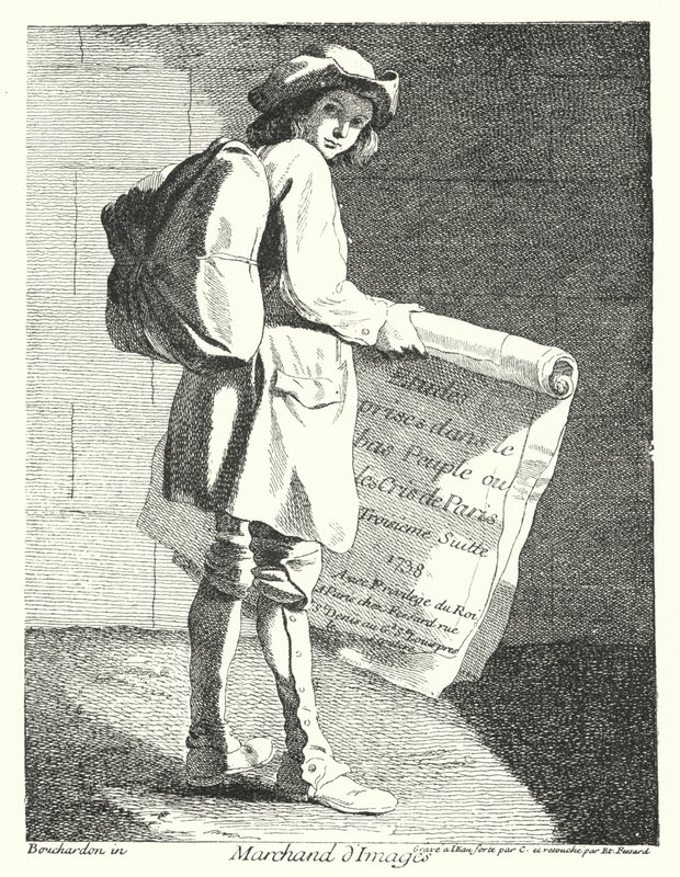 Sprzedawca zdjęć (grawerowanie) autorstwa Edmé (after) Bouchardon