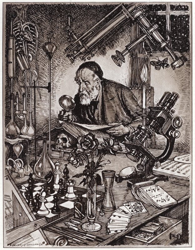 Naukowiec w pracy (lito) autorstwa Edmund Joseph Sullivan