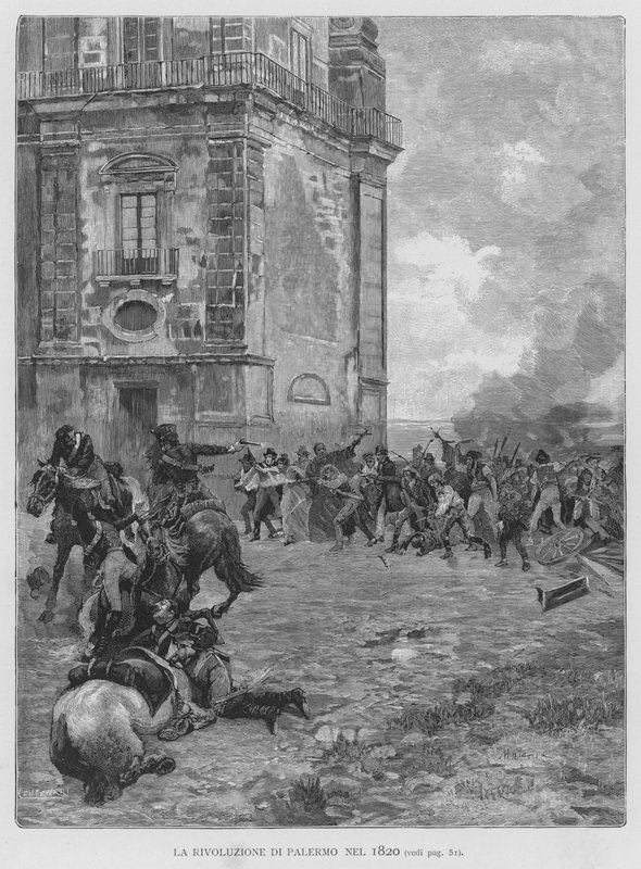 Rewolucja w Palermo w 1820 r. (grafika) autorstwa Edouardo Matania