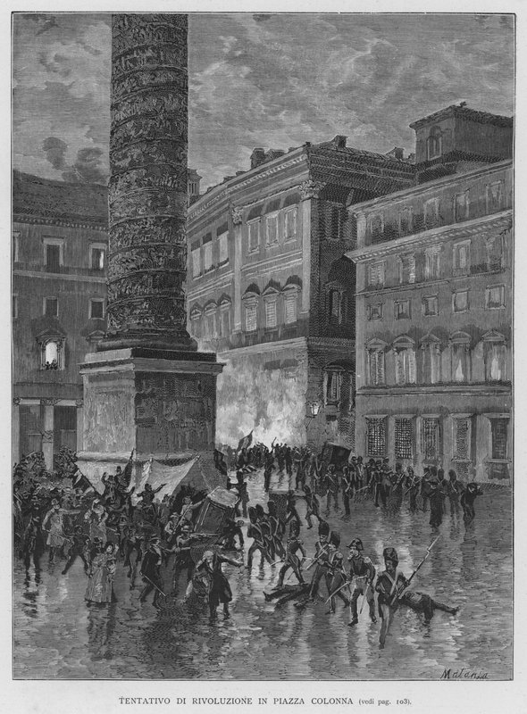 Próba Rewolucji na Piazza Colonna (rycina) autorstwa Edouardo Matania