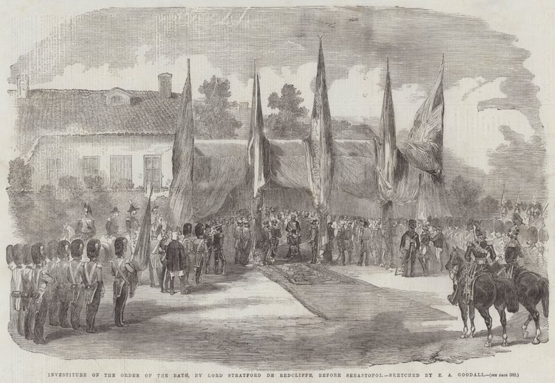 Ustanowienie Orderu Łaźni przez Lorda Stratforda de Redcliffe, przed Sebastopolem autorstwa Edward Angelo Goodall