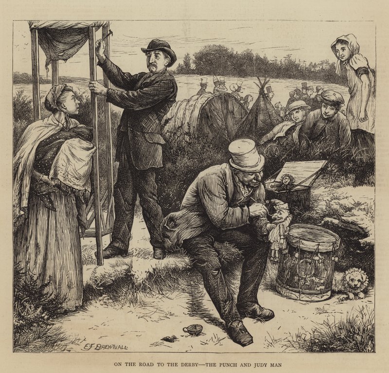 W drodze do Derby, The Punch and Judy Man autorstwa Edward Frederick Brewtnall