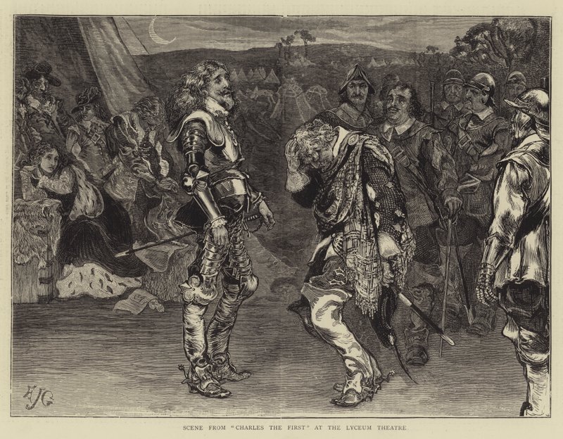 Scena z przedstawienia "Karol Pierwszy" w Lyceum Theatre autorstwa Edward John Gregory