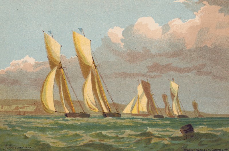 Yachts Racing, Off Erith (kolorowa litografia) autorstwa Edward (after) Duncan