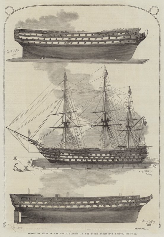 Modele statków w Galerii Marynarki Wojennej w South Kensington Museum autorstwa Edwin Weedon
