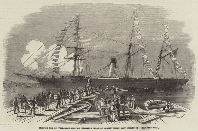 Wysyłka śródziemnomorskiego elektrycznego kabla telegraficznego w Morden Wharf, East Greenwich autorstwa Edwin Weedon