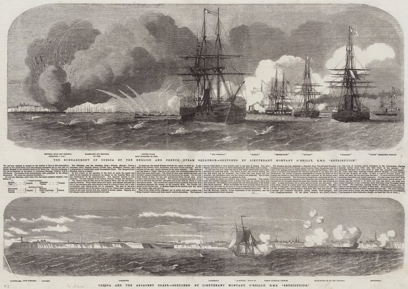 Bombardowanie Odessy przez angielską i francuską eskadrę parową autorstwa Edwin Weedon
