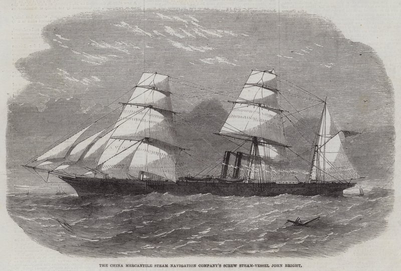 Statek parowy śrubowy John Bright należący do China Mercantile Steam Navigation Company autorstwa Edwin Weedon