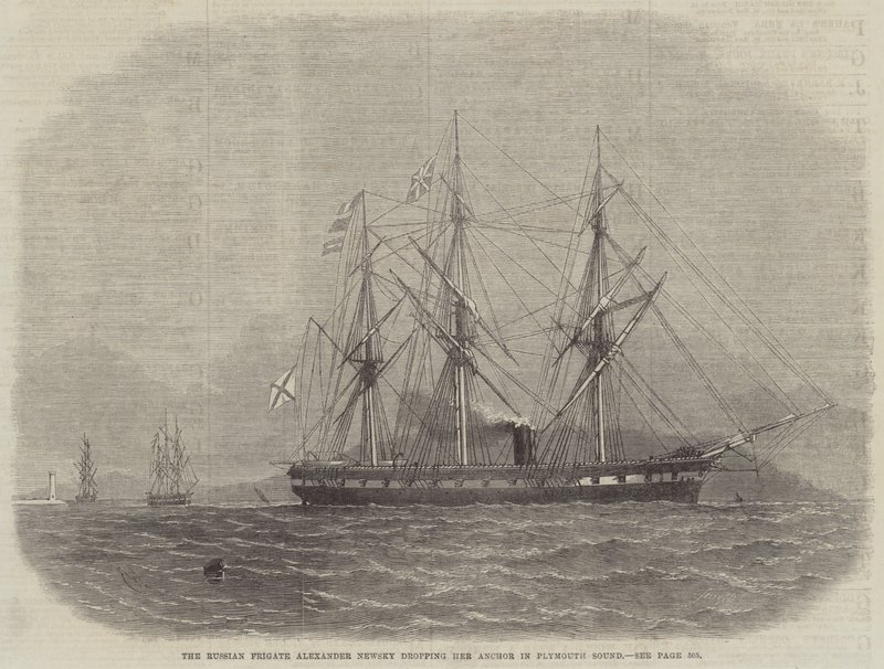 Rosyjska fregata Alexander Newsky zrzuca kotwicę w Plymouth Sound autorstwa Edwin Weedon