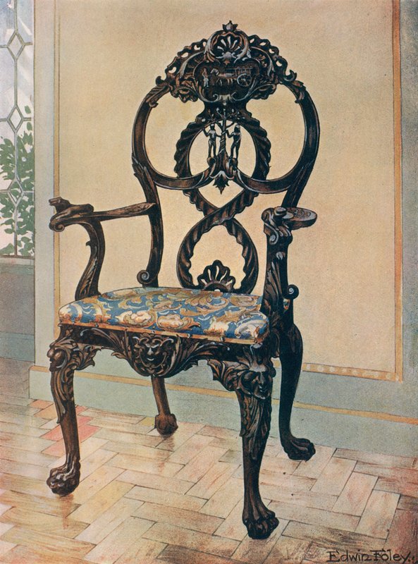 Rzeźbione krzesło przewodniczącego — wczesny chippendale autorstwa Edwin John Foley