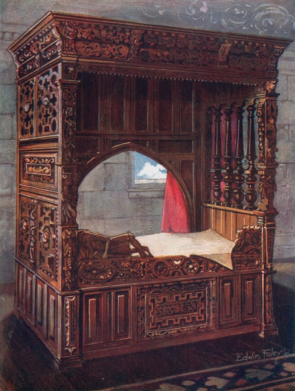 Rzeźbione dębowe łóżko Jeanne D