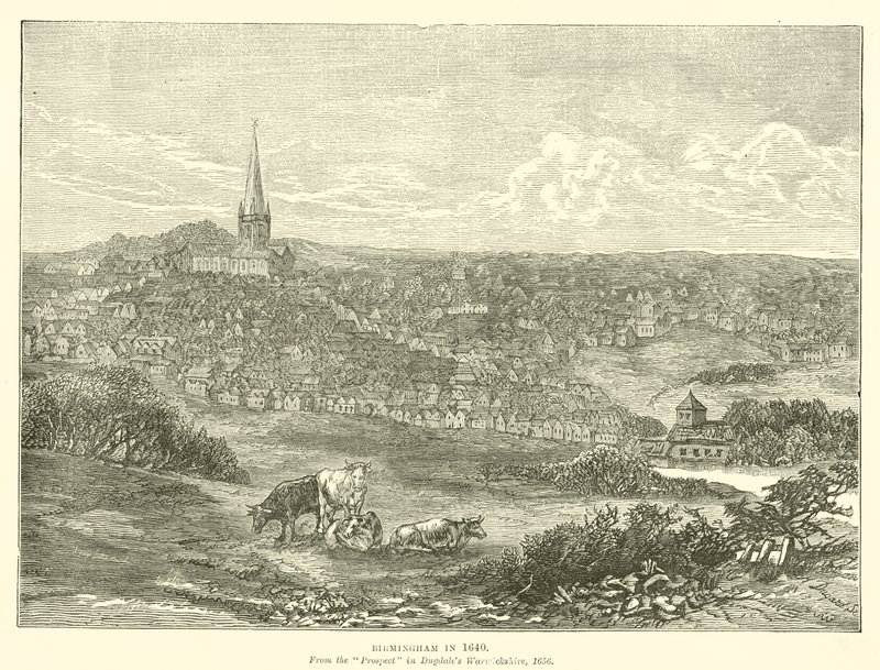 Birmingham w 1640, z Prospect w Dugdales Warwickshire, 1656 autorstwa English School