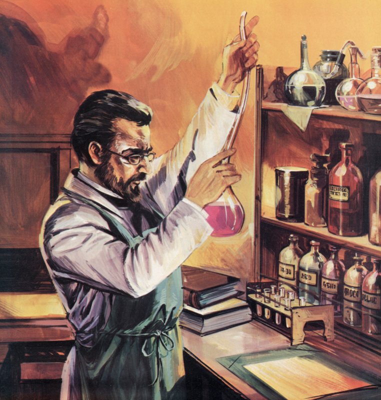 Louis Pasteur w swoim laboratorium autorstwa English School
