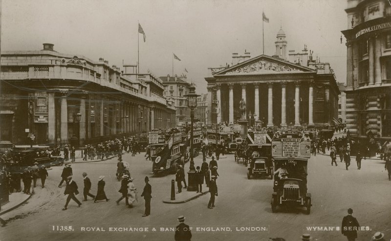 Royal Exchange i Bank of England, Londyn autorstwa English Photographer