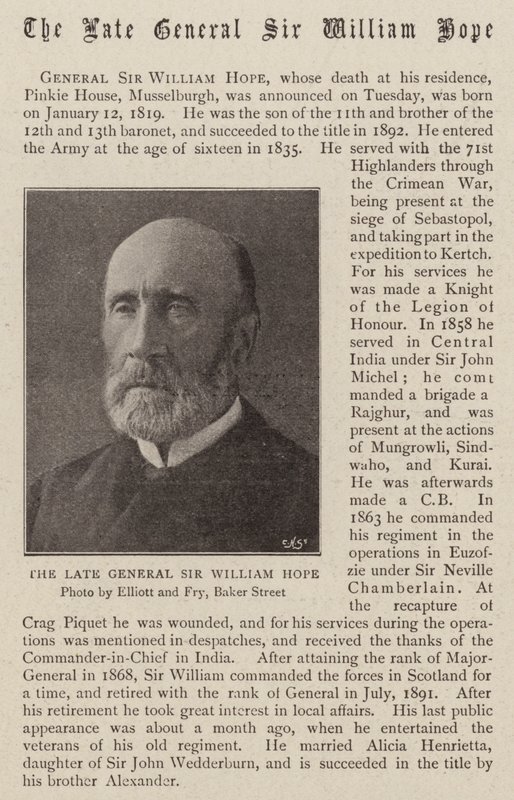 Zmarły generał Sir William Hope autorstwa English Photographer