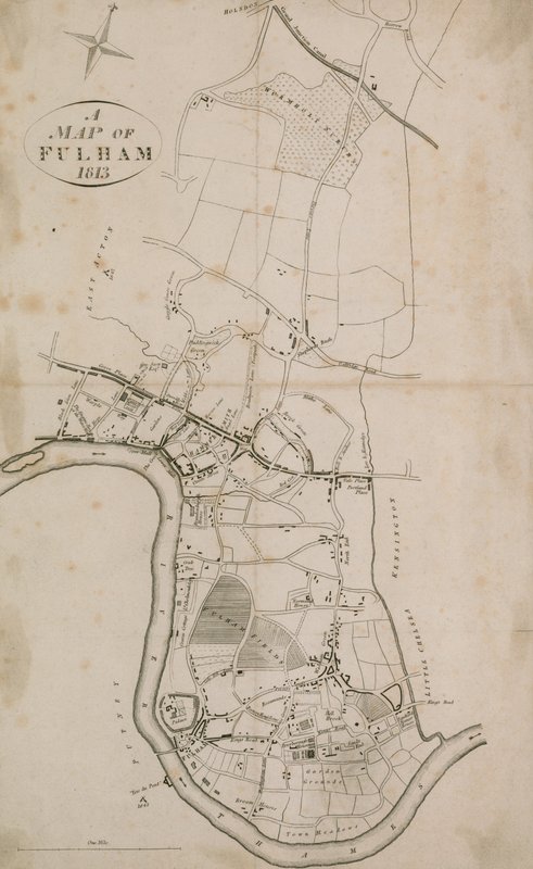 Mapa Fulham, Londyn, 1813 r. autorstwa English School