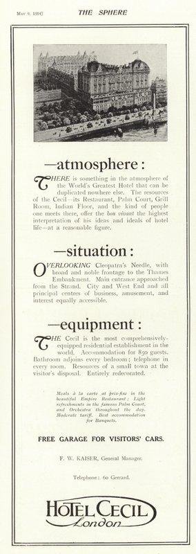 Reklama hotelu Cecil w Londynie autorstwa English School