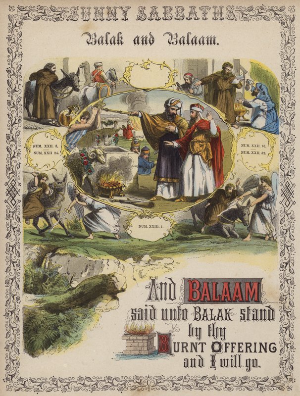 Balak i Balaam (kolorowy grawerunek) autorstwa English School