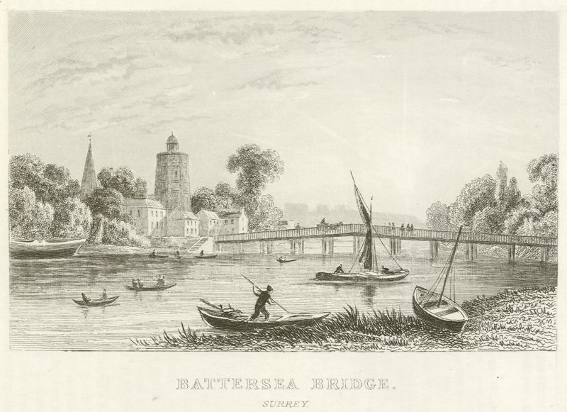 Battersea Bridge, Surrey (grawerowanie) autorstwa English School