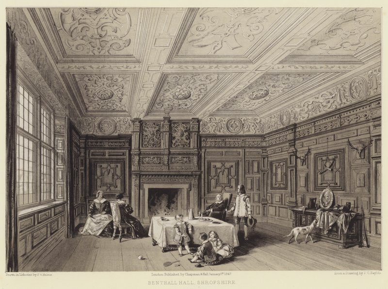 Benthall Hall, Shropshire (grawerowanie) autorstwa English School