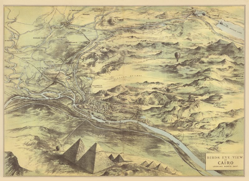 Widok z lotu ptaka na Kair (chromolitho) autorstwa English School